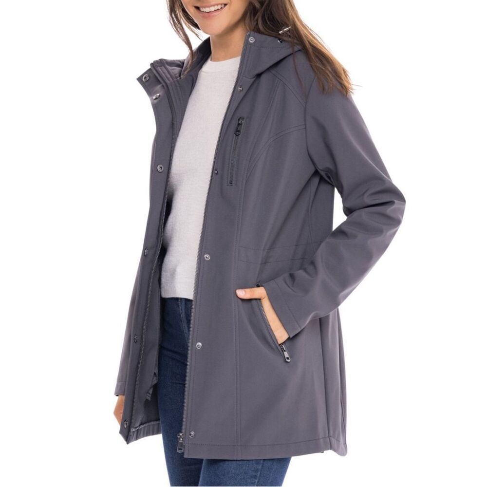 Sebby Women's Softshell Anorak Jacket, Hooded Windbreaker Raincoat Gray Medium